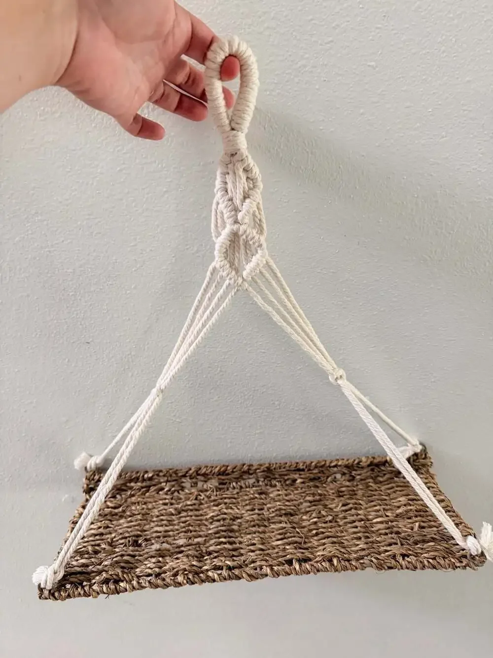 Boho Woven Wicker Macrame Hanging Wall Shelf